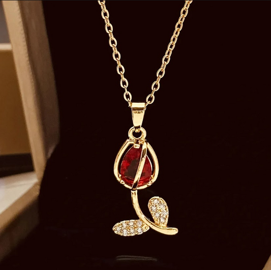 Collar Elegante Tulipán Rojo + Caja De Regalo