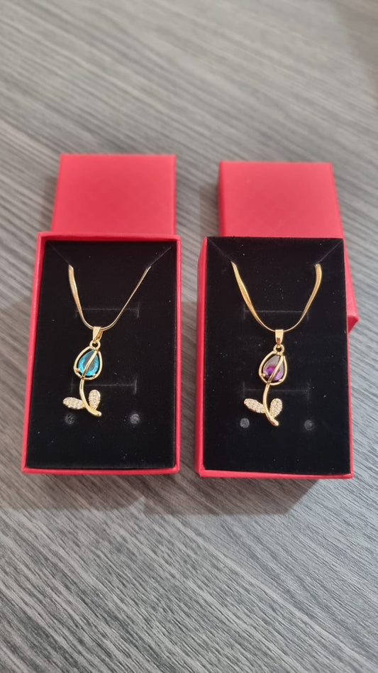 Collar Elegante Tulipán Rojo + Caja De Regalo